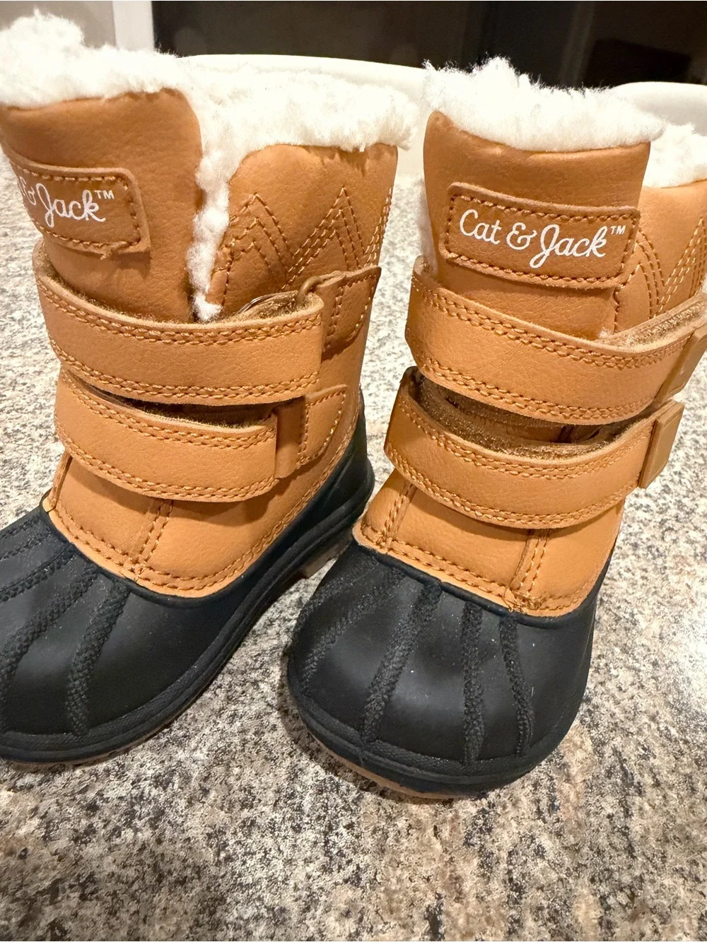 Cat & Jack Tan and Black Kids Waterproof Duck Boots with Faux Shearling